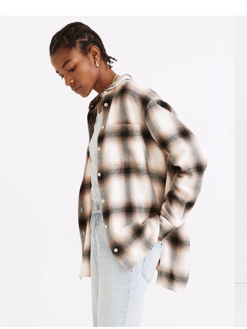 Madewell Flannel Oversized Ex-Boyfriend Shirt in Robson Plaid M